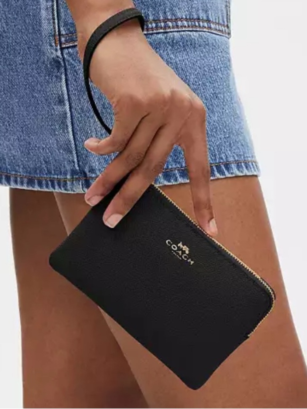 Coach Black Leather Wristlet with Gold Hardware
